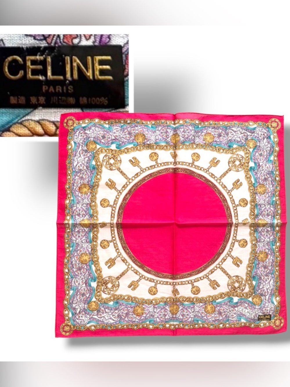 Celine Paris cotton scarf bandanna bag accessory handkerchief NWT
